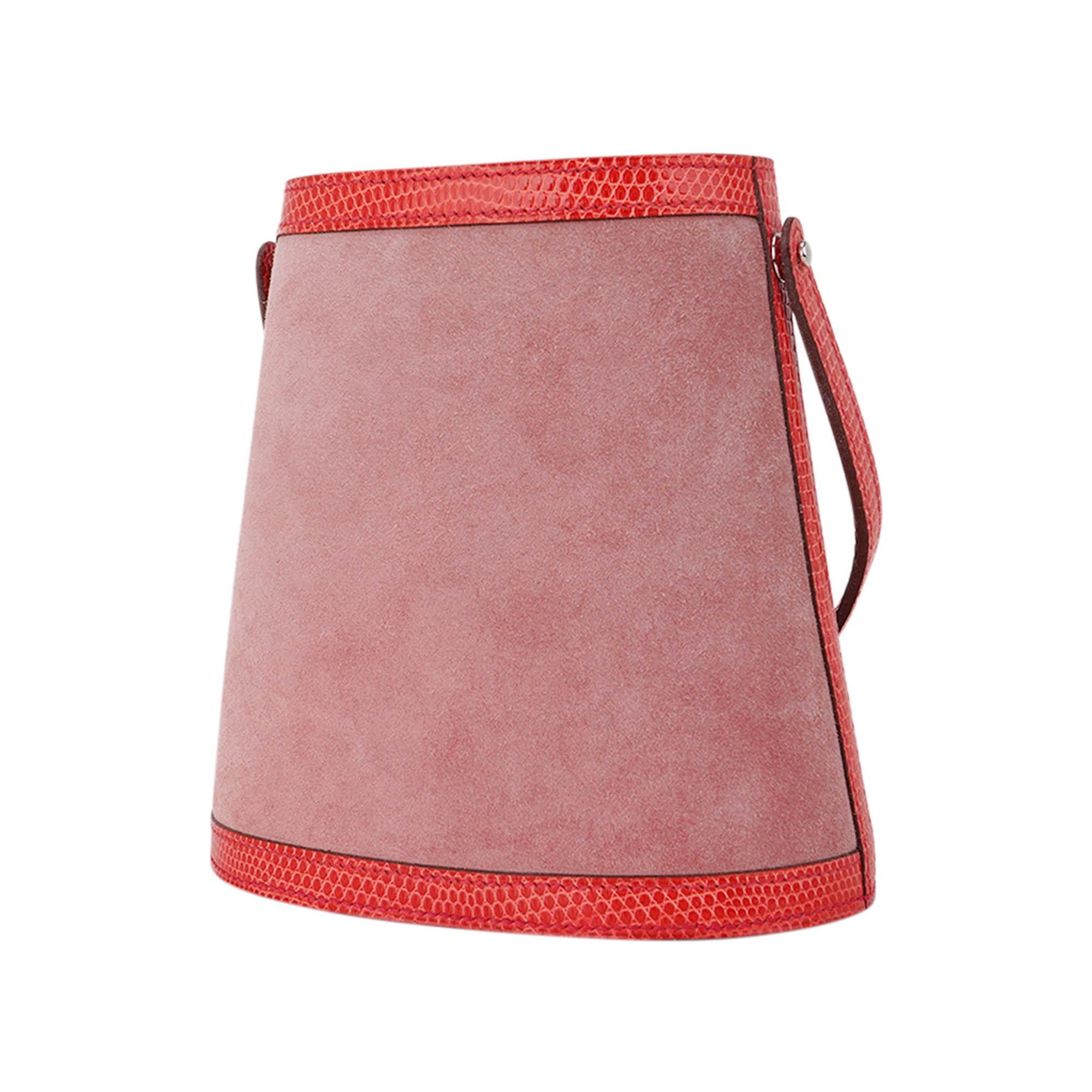 Hermes Rose Indien Doblis Rose Azalee Lizard Sterling Silver Lid Stromboli Bag en vente 1