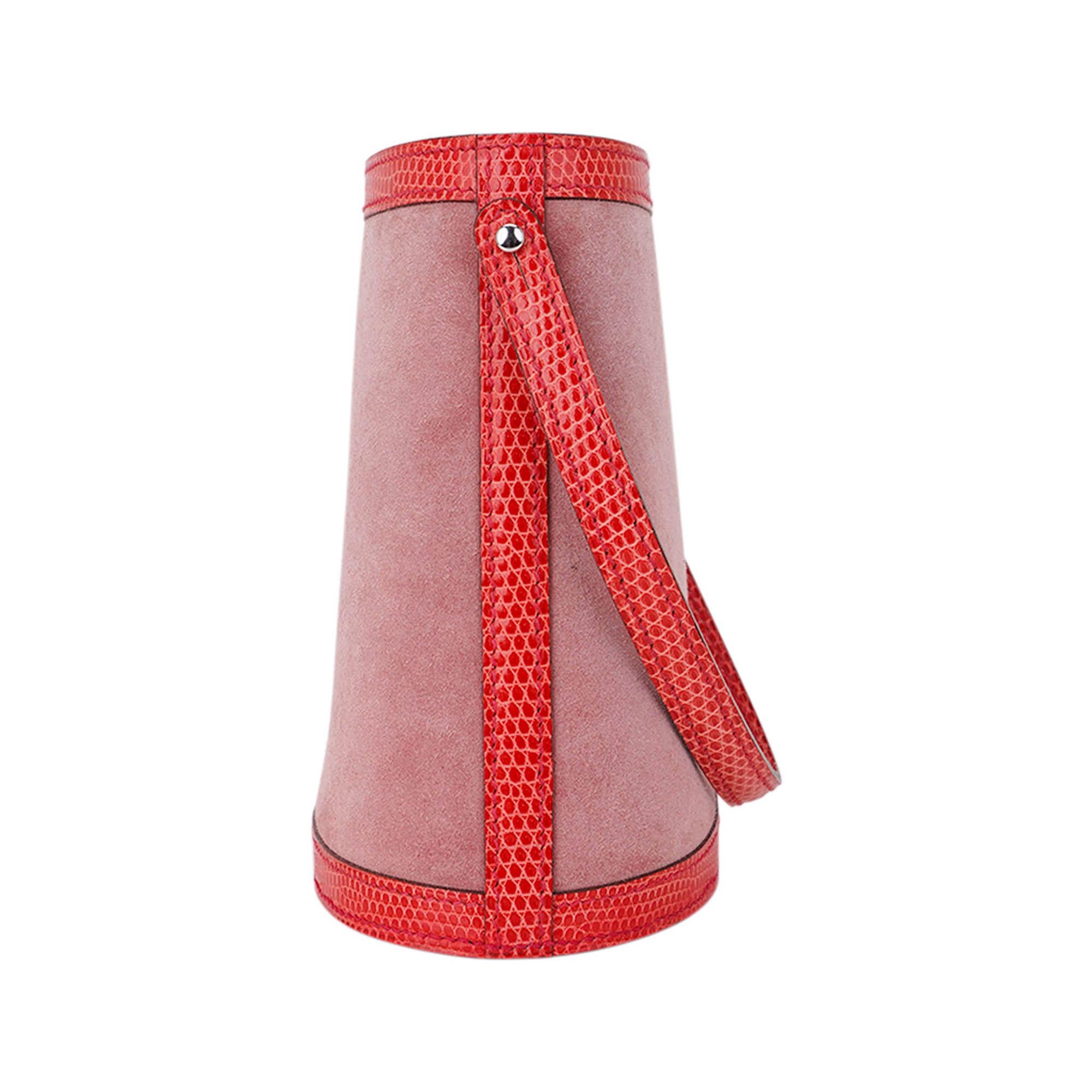 Hermes Rose Indien Doblis Rose Azalee Lizard Sterling Silver Lid Stromboli Bag en vente 2