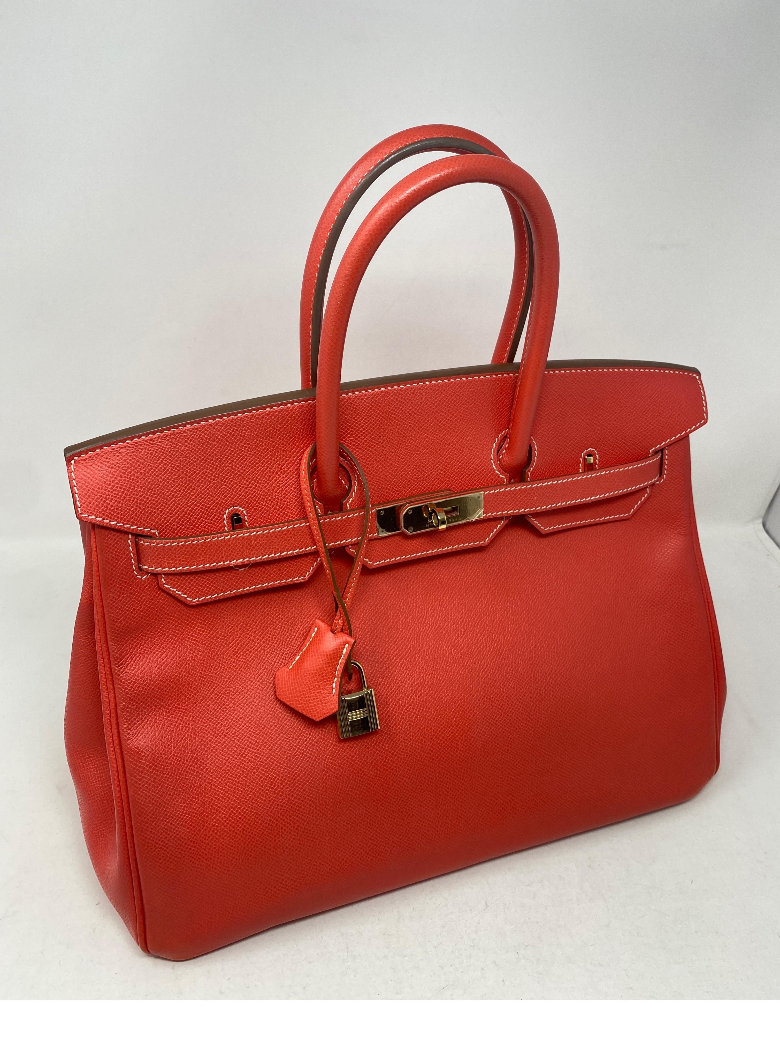 Hermes Rose Jaipur Candy Birkin 35 Bag. Epsom leather. Gold hardware. Excellent condition. Plastic still on hardware. Inside color is gold tan. Rare and limited combo. Includes clochette, lock, keys, and dust cover. Guaranteed authentic. 