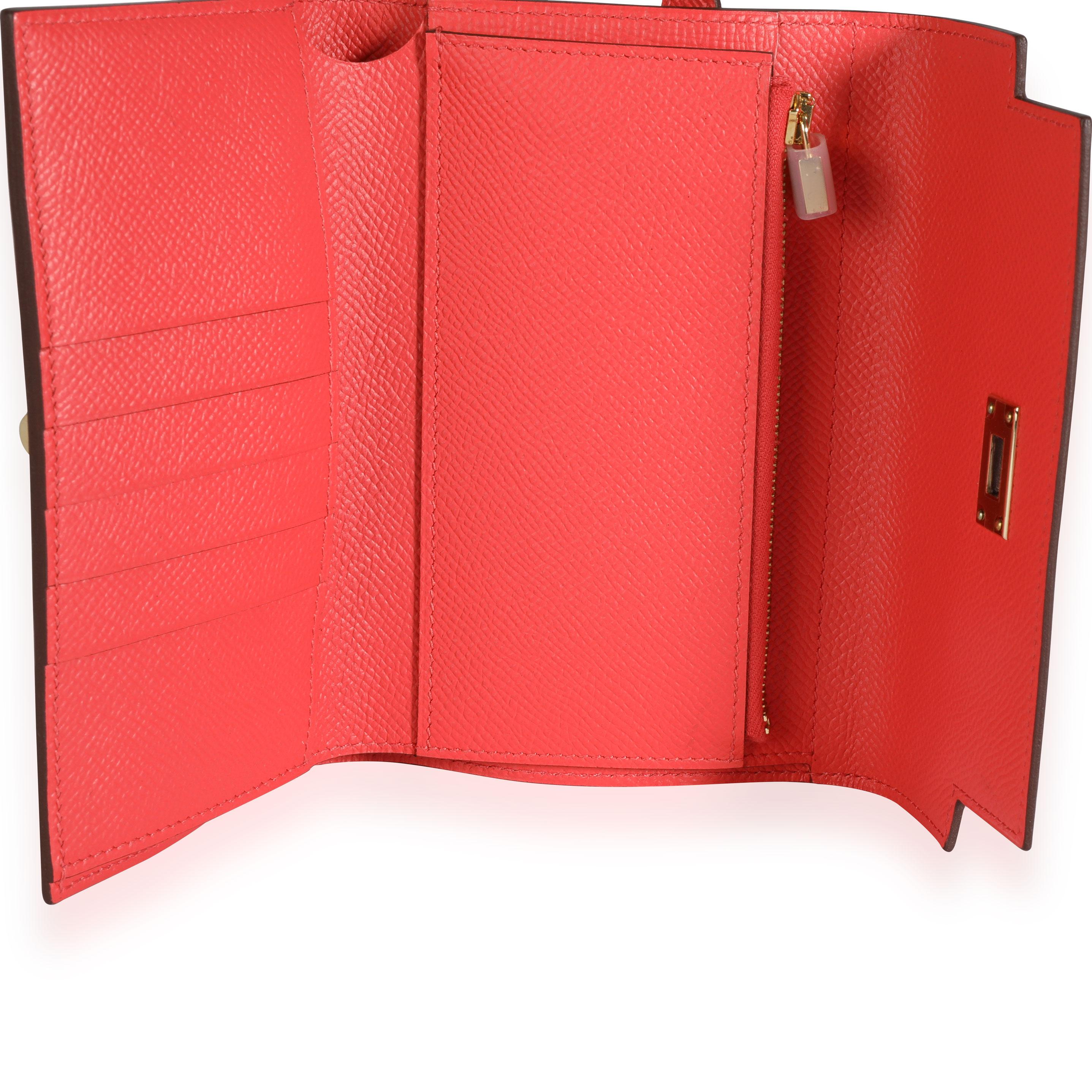 Red Hermès Rose Jaipur Epsom Kelly Depliant Medium Wallet GHW