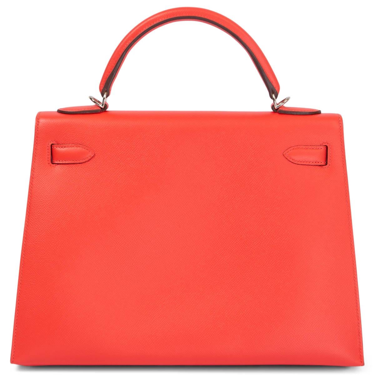 Red HERMES Rose Jaipur Epsom leather KELLY 32 SELLIER Bag w Palladium For Sale