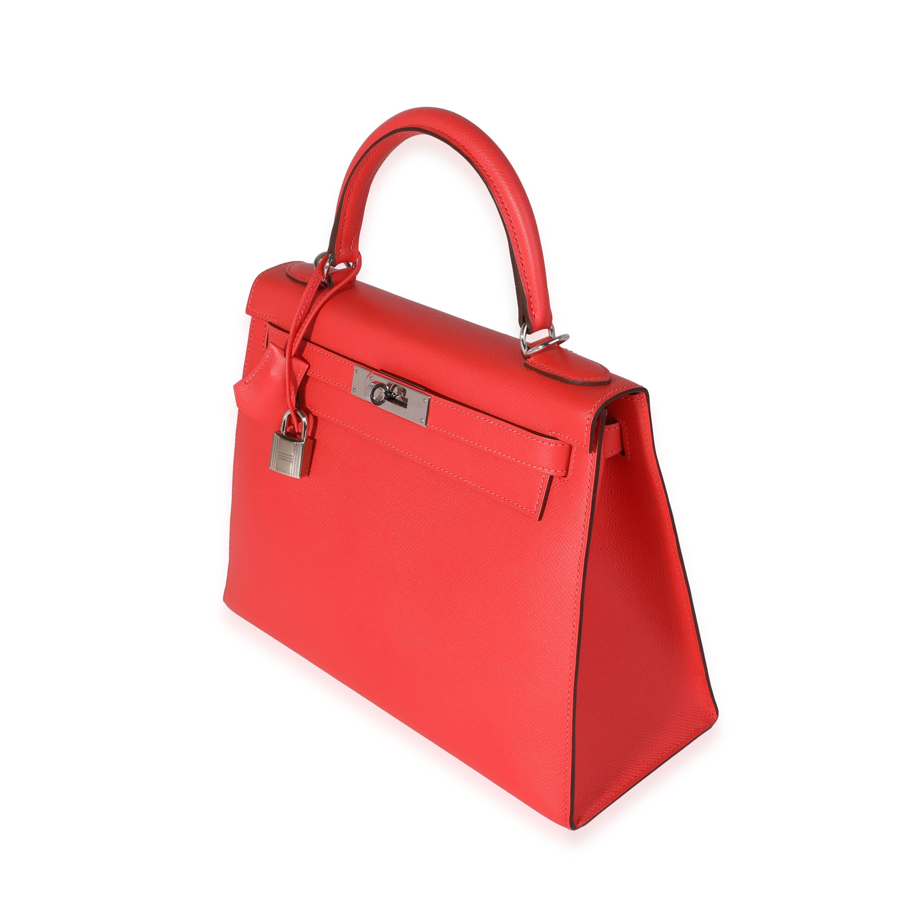 Red Hermès Rose Jaipur Epsom Sellier Kelly 28 PHW For Sale