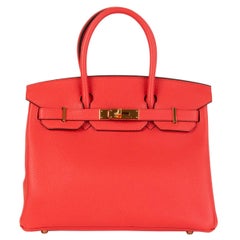 HERMÈS Sac rose Jaipur rose Clemence en cuir et or BIRKIN 30