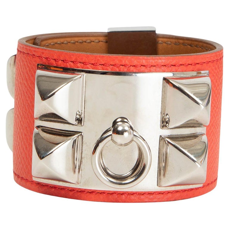 Hermes Gold Hardware Pink Leather Collier de Chien Cuff Bracelet HERMES COLLIER DE CHIEN CDC RUBIS SWIFT LEATHER CUFF  main image 3