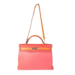 Hermès Rose Jaipur, Sanguine, & Orange Clèmence Retourne Kelly 40 PHW