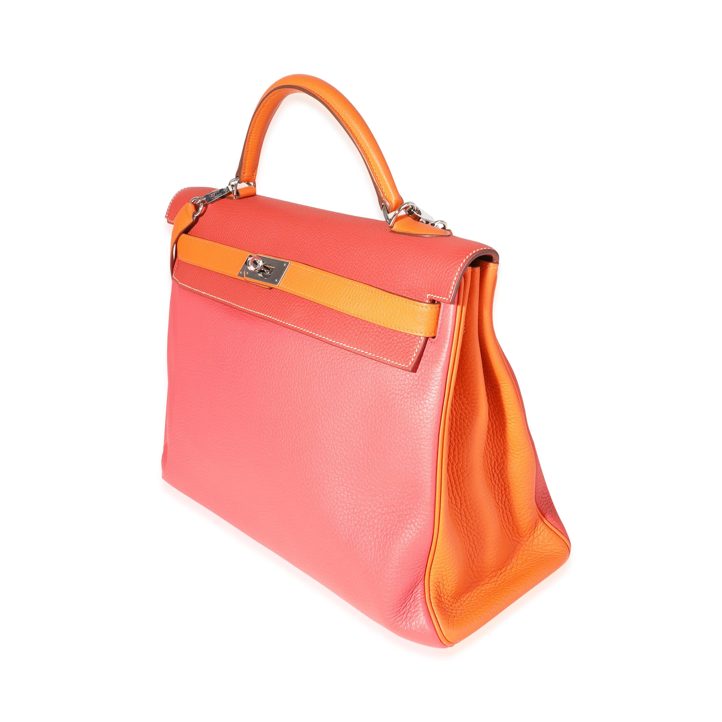 Hermès Rose Jaipur, Sanguine, & Orange Clèmence Retourne Kelly 40 PHW Pour femmes en vente