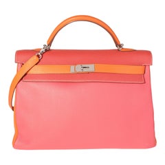 Hermès Rose Jaipur, Sanguine, & Orange Clèmence Retourne Kelly 40 PHW