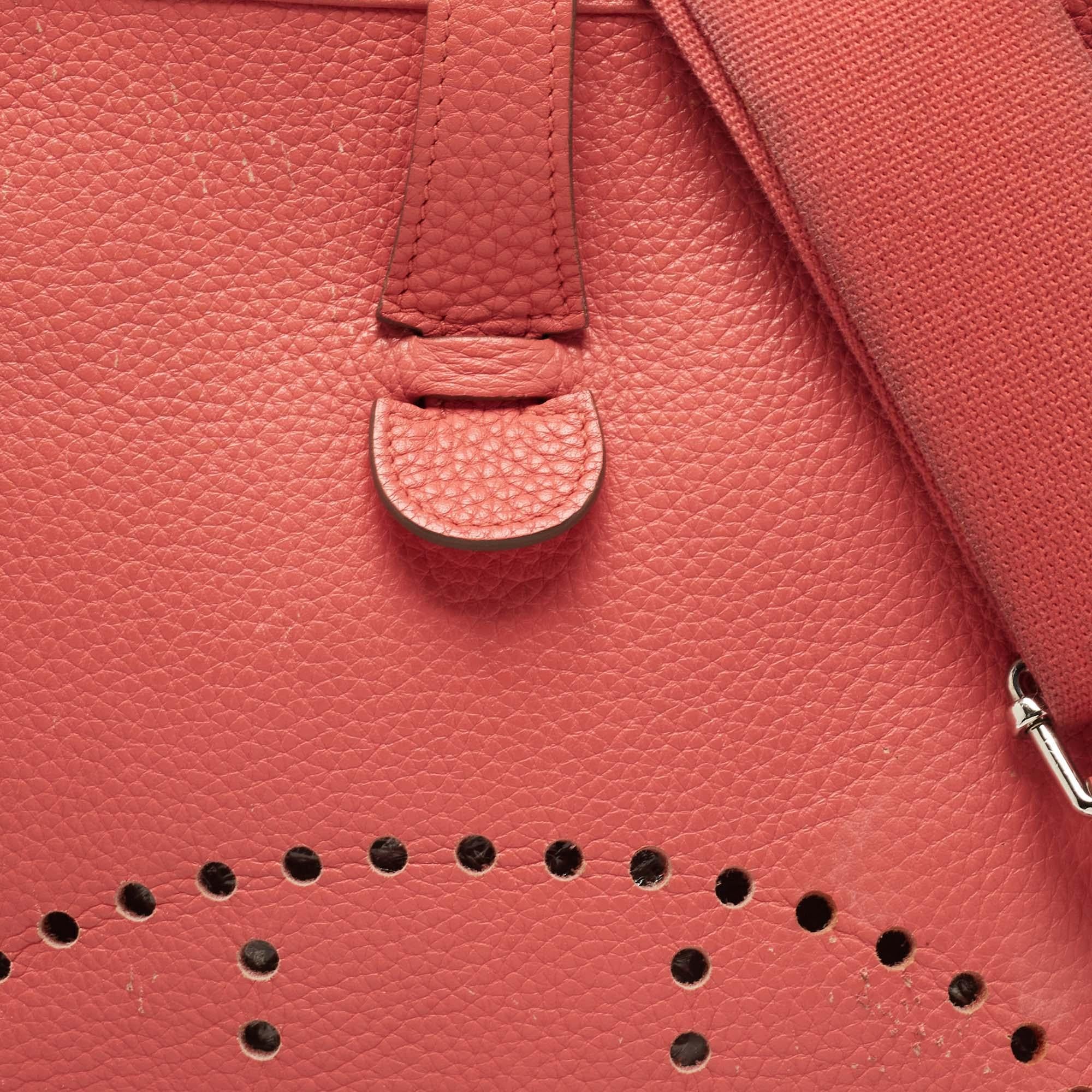 Hermès Rose Jaipur Taurillion Clemence Leather Evelyne III GM Bag 6