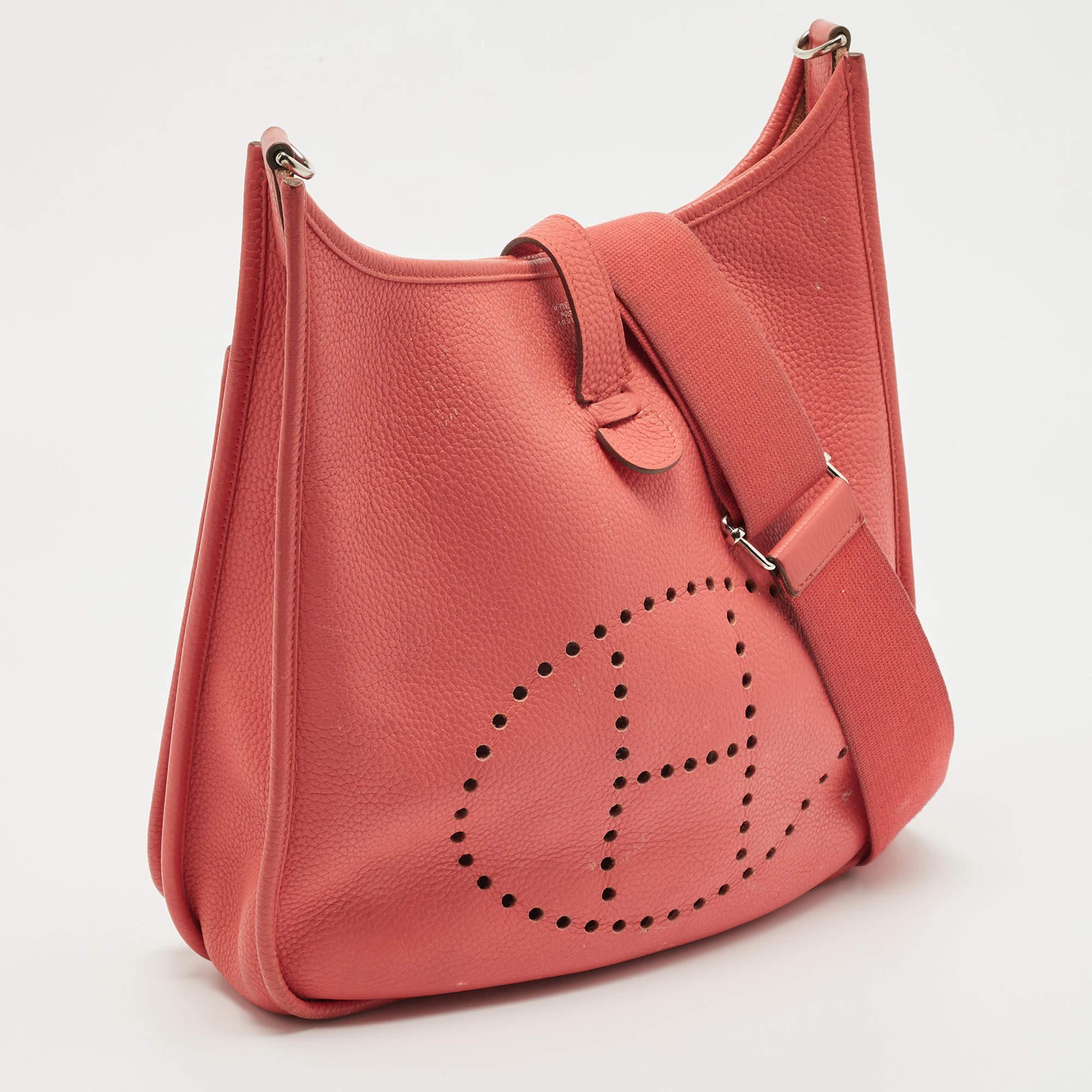 Women's Hermès Rose Jaipur Taurillion Clemence Leather Evelyne III GM Bag
