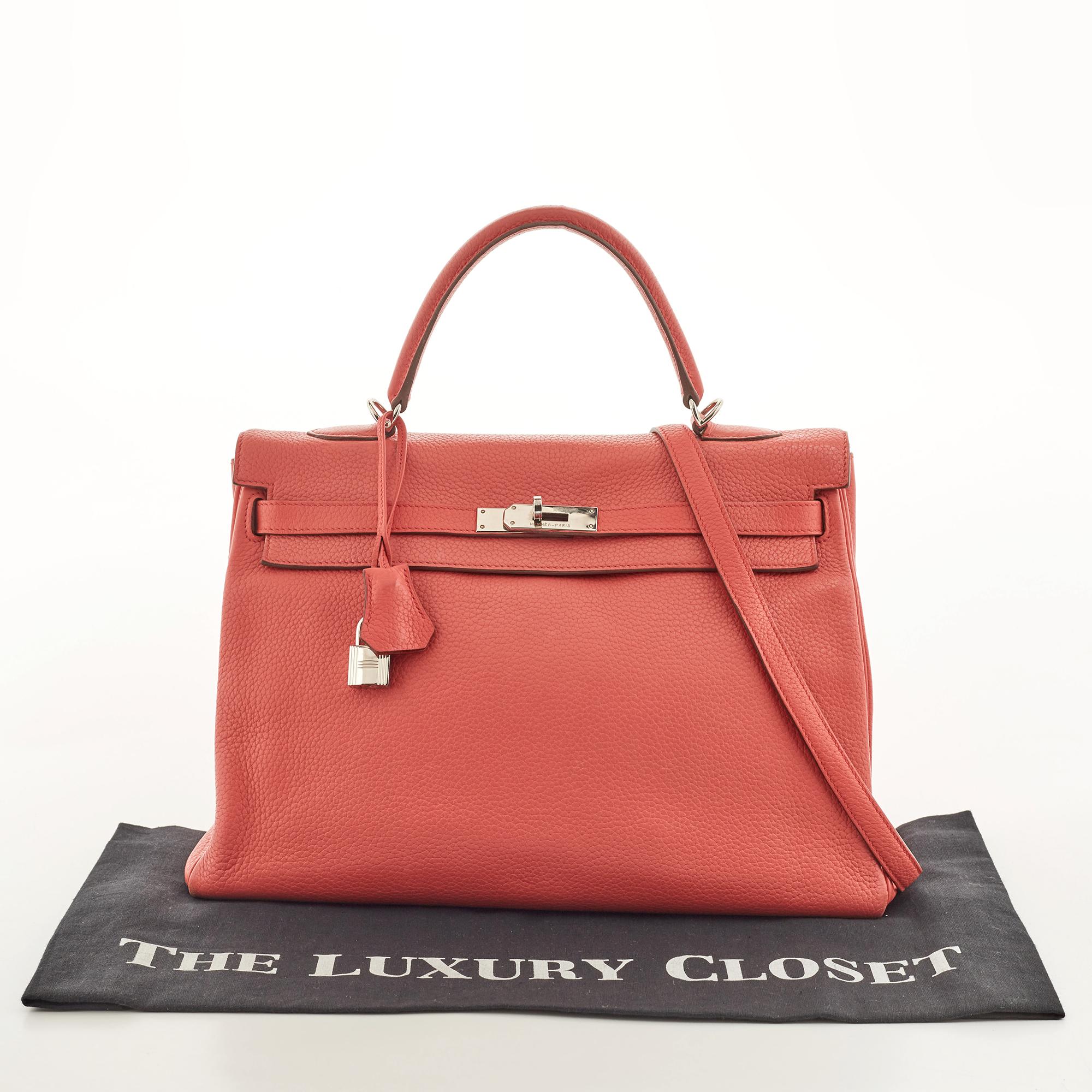 Hermès Rose Jaipur Taurillion Clemence Leather Kelly Retourne 35 Bag 11