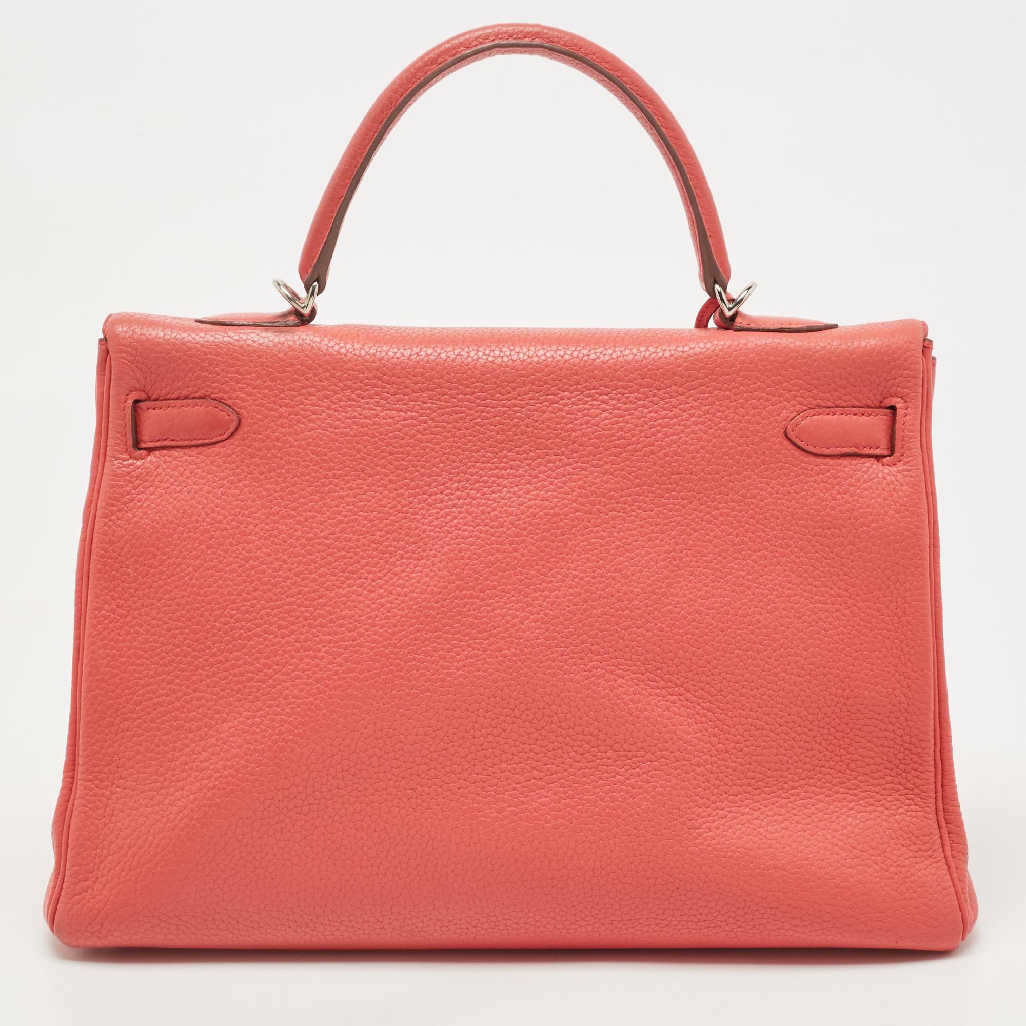 Hermès Rose Jaipur Taurillion Clemence Leather Kelly Retourne 35 Bag In Good Condition In Dubai, Al Qouz 2