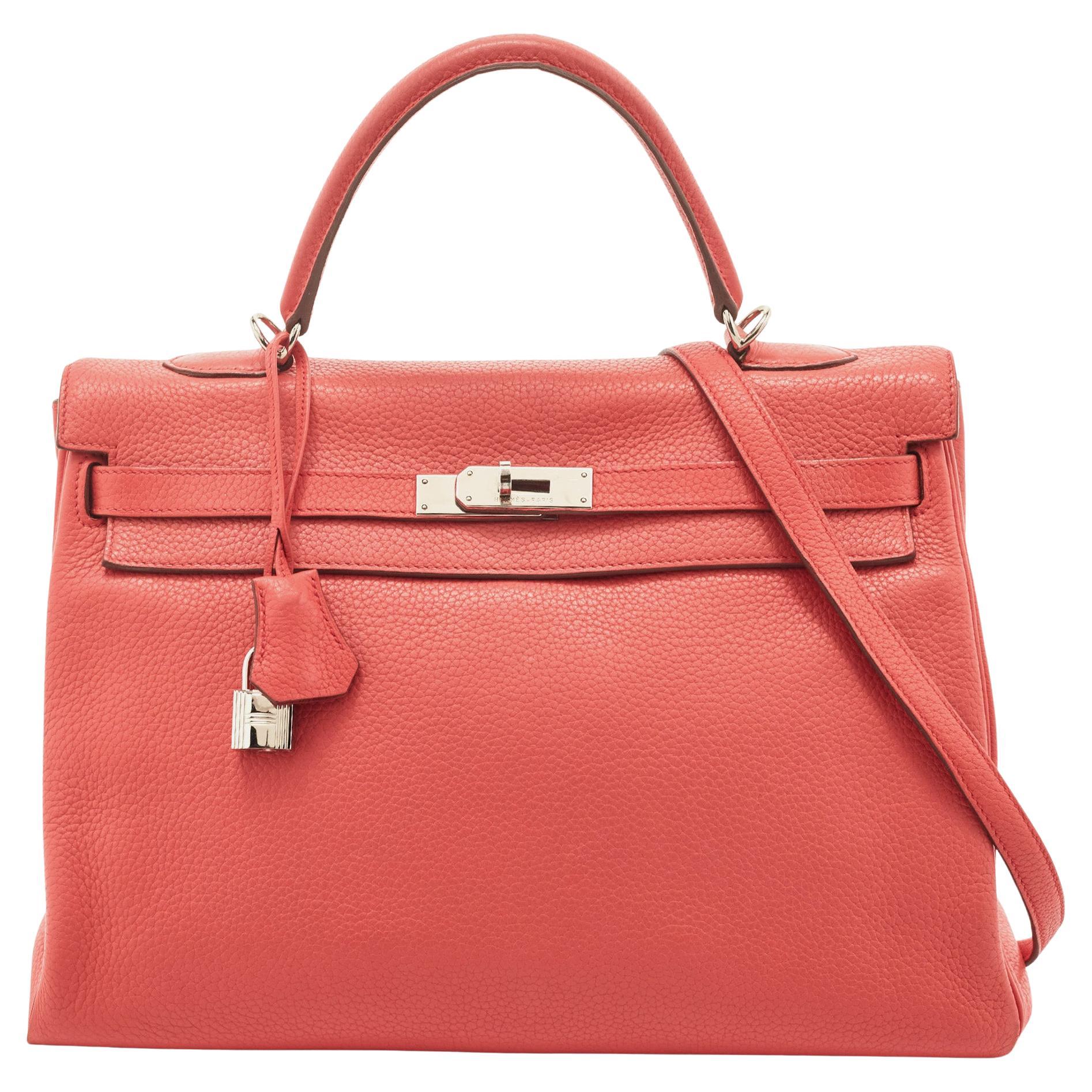 Hermès Rose Jaipur Taurillion Clemence Leather Kelly Retourne 35 Bag