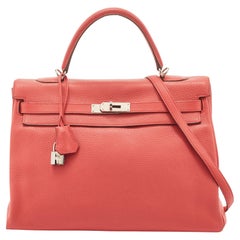 Hermès Rose Jaipur Taurillion Clemence Leder Kelly Retourne 35 Tasche