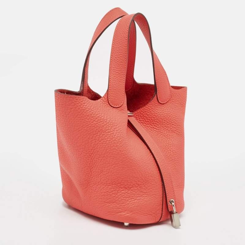 Orange Hermes Rose Jaipur Taurillon Clemence Leather Picotin Lock 18 Bag