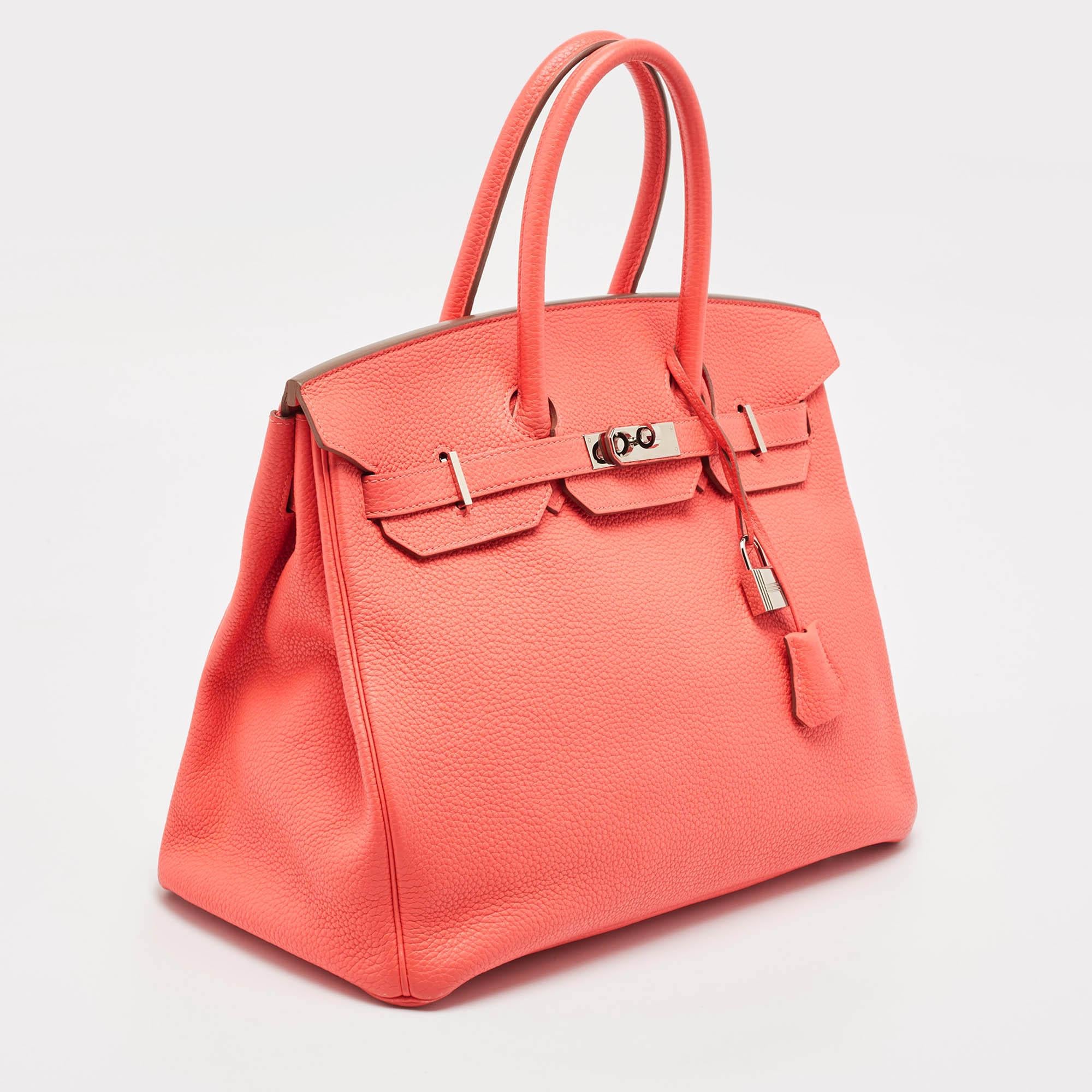 Orange Hermes Rose Jaipur Togo Leather Palladium Finish Birkin 35 Bag