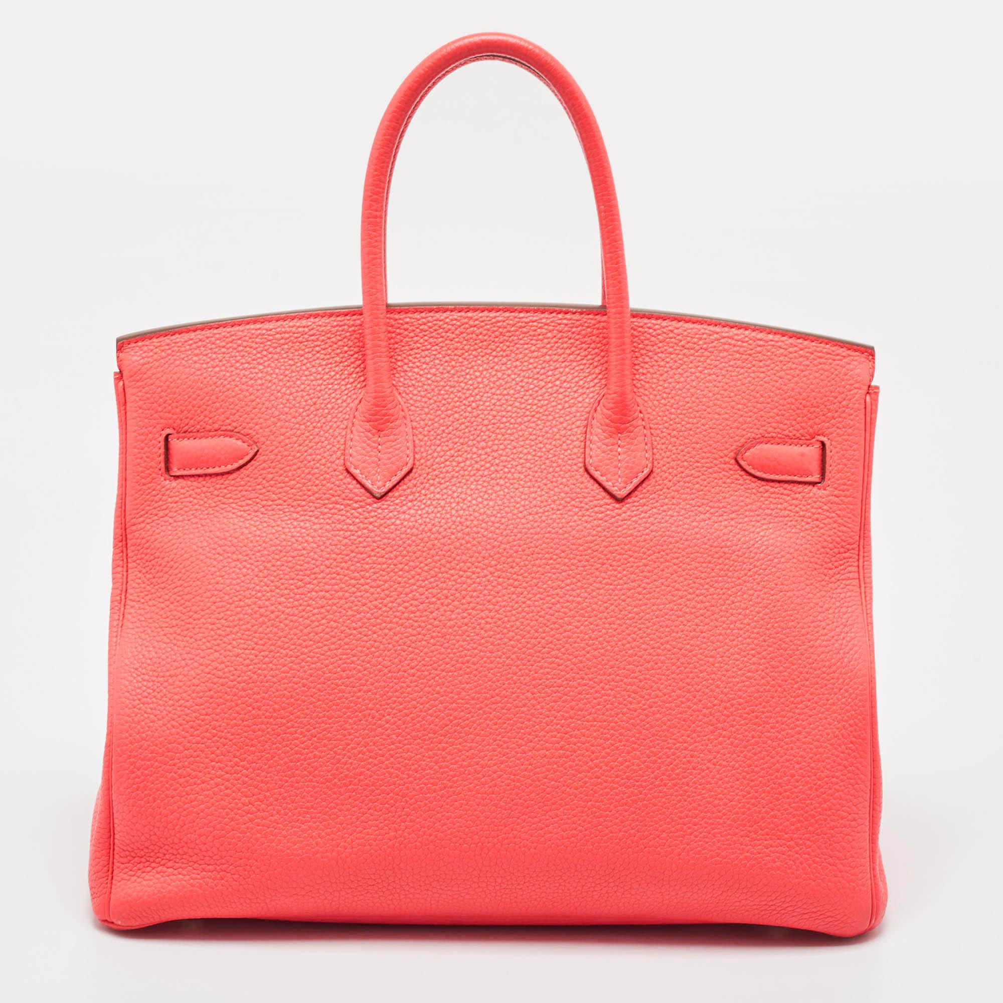 Hermes Rose Jaipur Togo Leather Palladium Finish Birkin 35 Bag In Good Condition In Dubai, Al Qouz 2