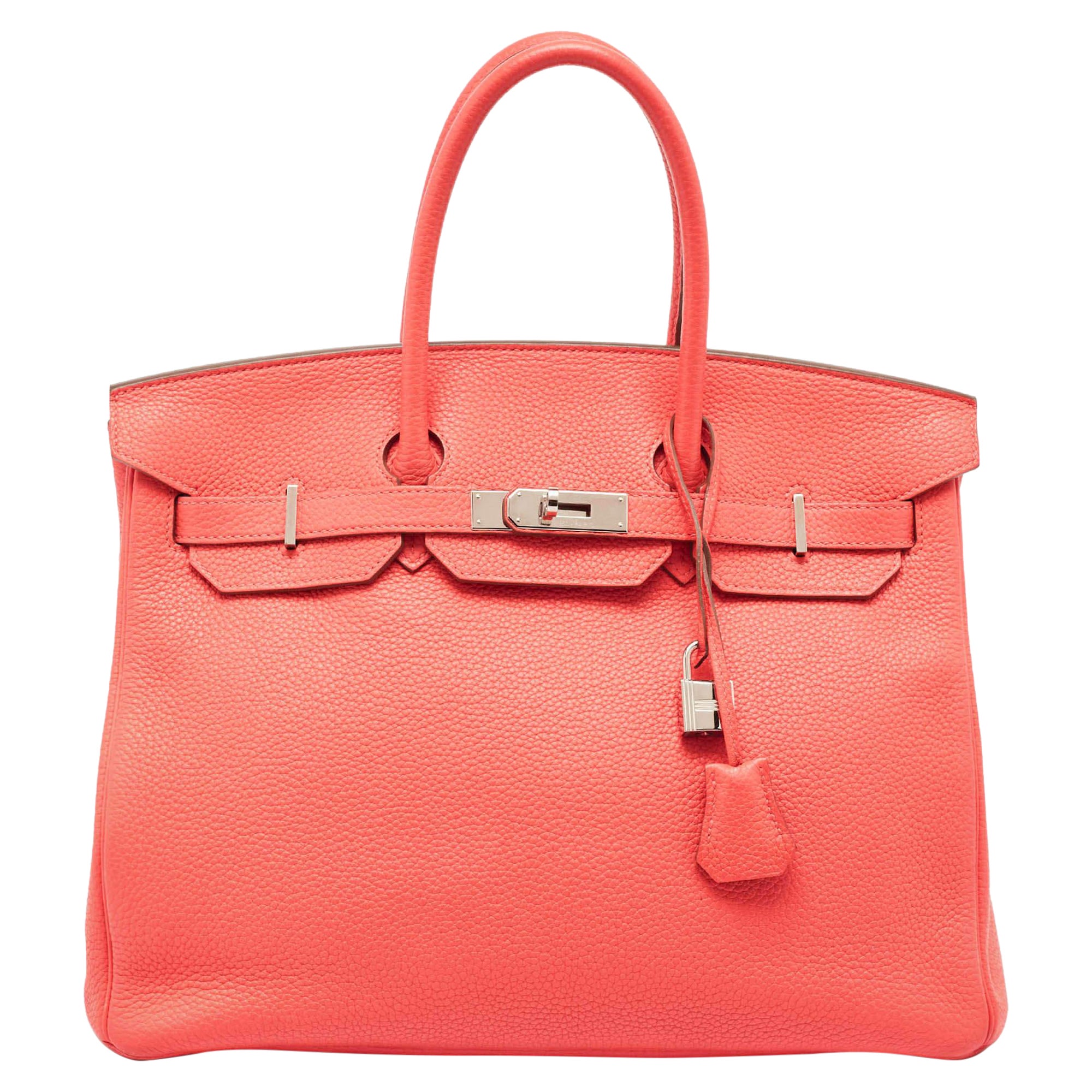 Hermes Rose Jaipur Togo Leather Palladium Finish Birkin 35 Bag