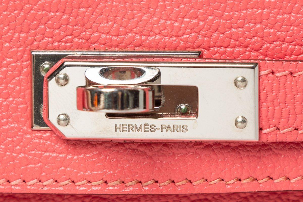 Hermes Rose Lipstick Chevre Leather Mini Kelly Sellier II 20 For Sale 3