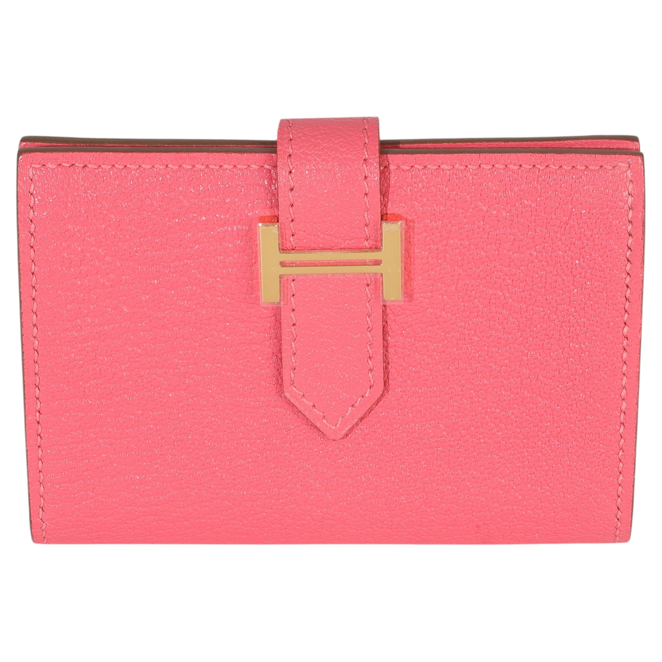 Hermès Rose Lipstick Chevre Mysore Bearn Portafoglio GHW