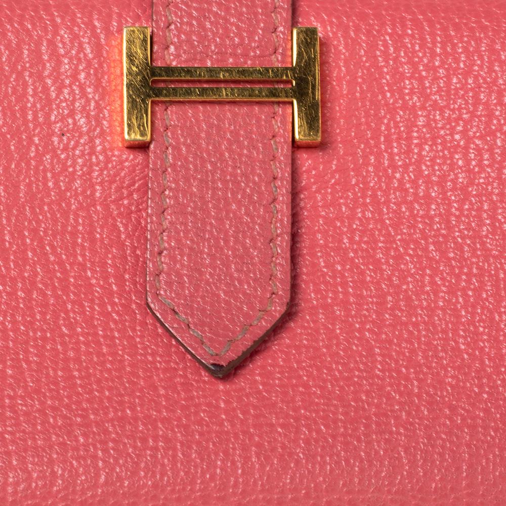 Women's Hermes Rose Lipstick Evercolor Leather Bearn Card Holder