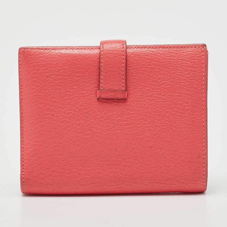 Hermes Rose Lipstick Mysore Leather Bearn Compact Wallet For Sale at 1stDibs