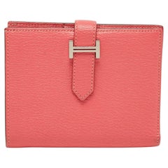 Hermes Rose Lipstick Mysore Leather Bearn Compact Wallet
