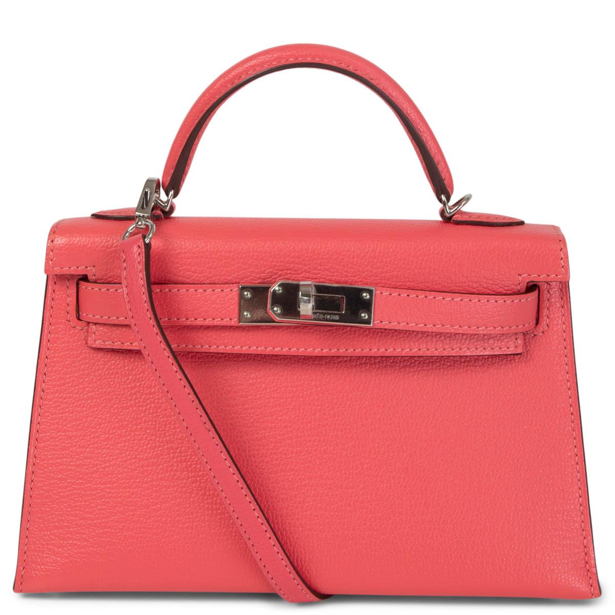 HERMES Rose Lipstick pink Mysore leather MINI KELLY 20 SELLIER Bag w Palladium In New Condition In Zürich, CH