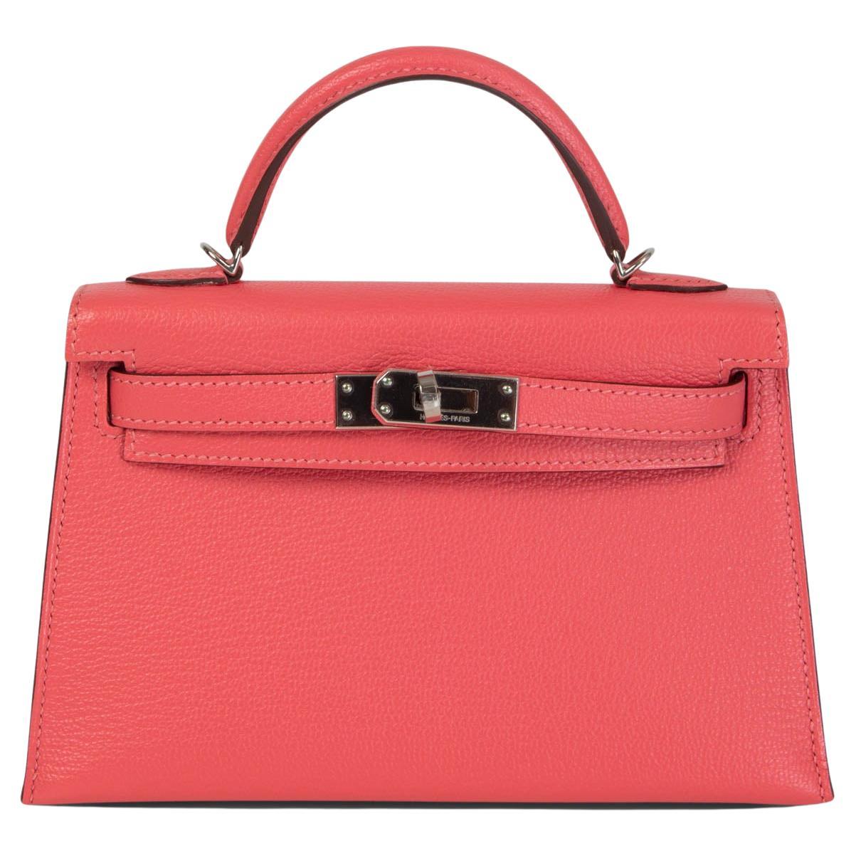 HERMES Rose Lippenstift rosa Mysore Leder MINI KELLY 20 SELLIER Tasche w Palladium im Angebot