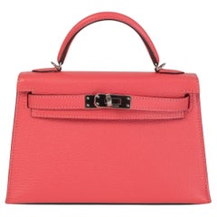 HERMES Rose Lipstick pink Mysore leather MINI KELLY 20 SELLIER Bag w Palladium