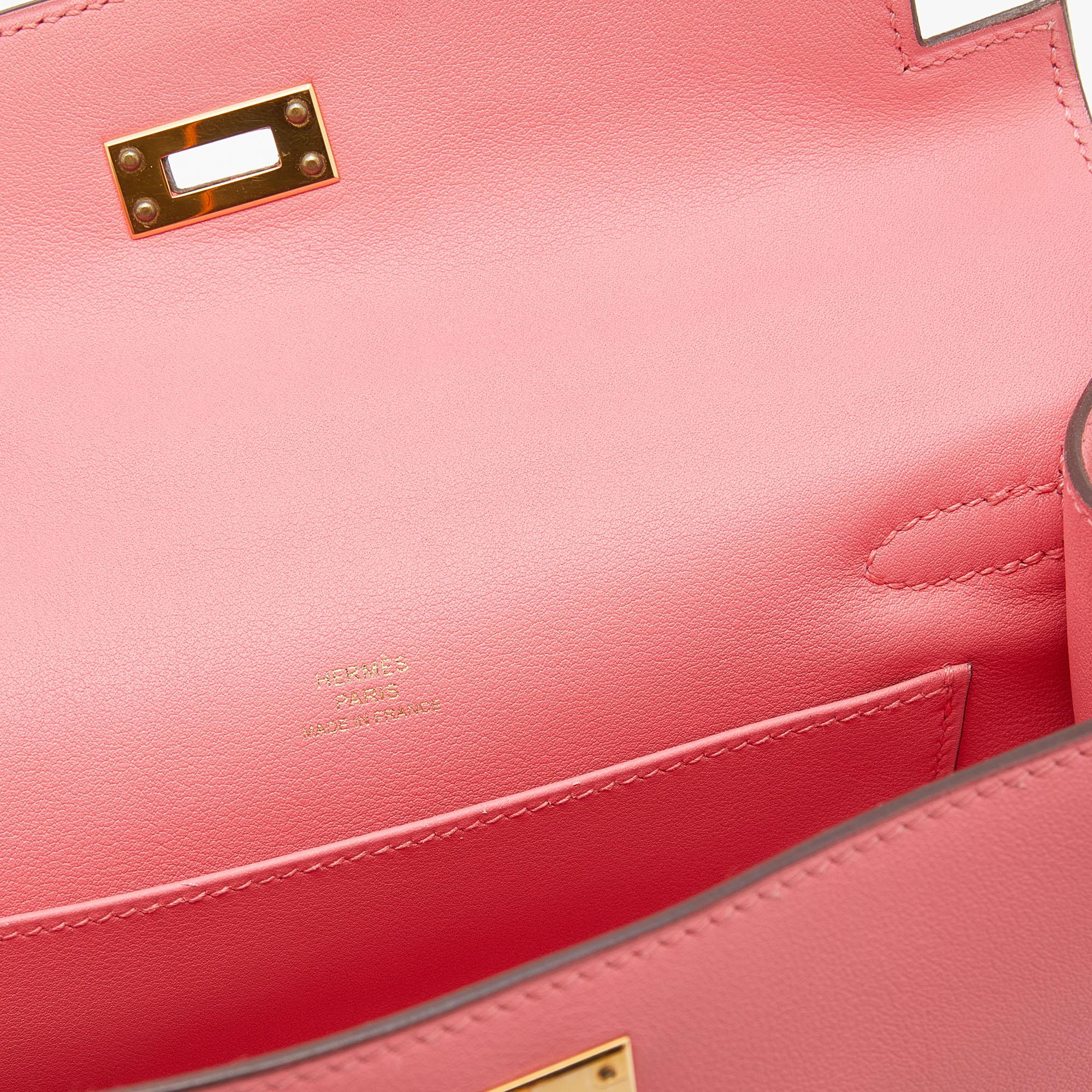 Pink Hermes Rose Lipstick Swift Leather Gold Hardware Kelly Pochette