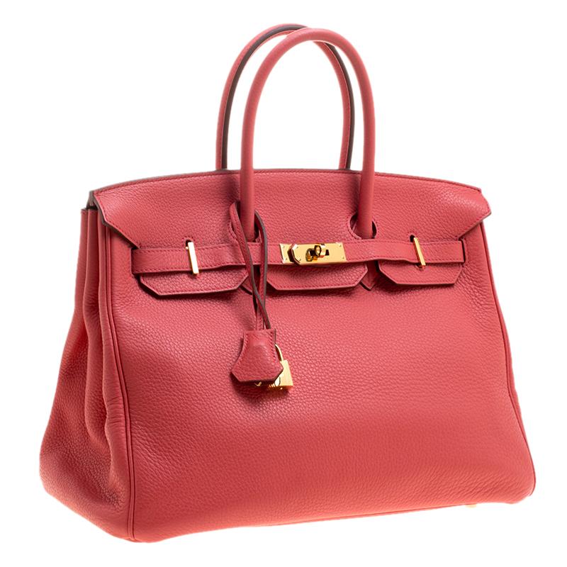 Red Hermes Rose Lipstick Togo Leather Gold Hardware Birkin 35 Bag