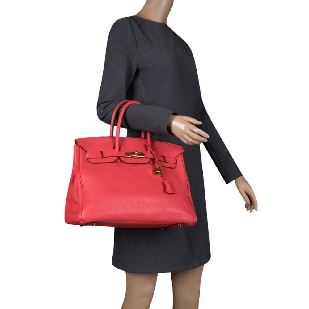 Hermes Rose Lipstick Togo Leather Gold Hardware Birkin 35 Bag In Excellent Condition In Dubai, Al Qouz 2