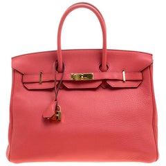 Hermes Rose Lipstick Togo Leather Gold Hardware Birkin 35 Bag