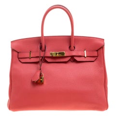 Hermes Rose Lipstick Togo Leather Gold Hardware Birkin 35 Bag