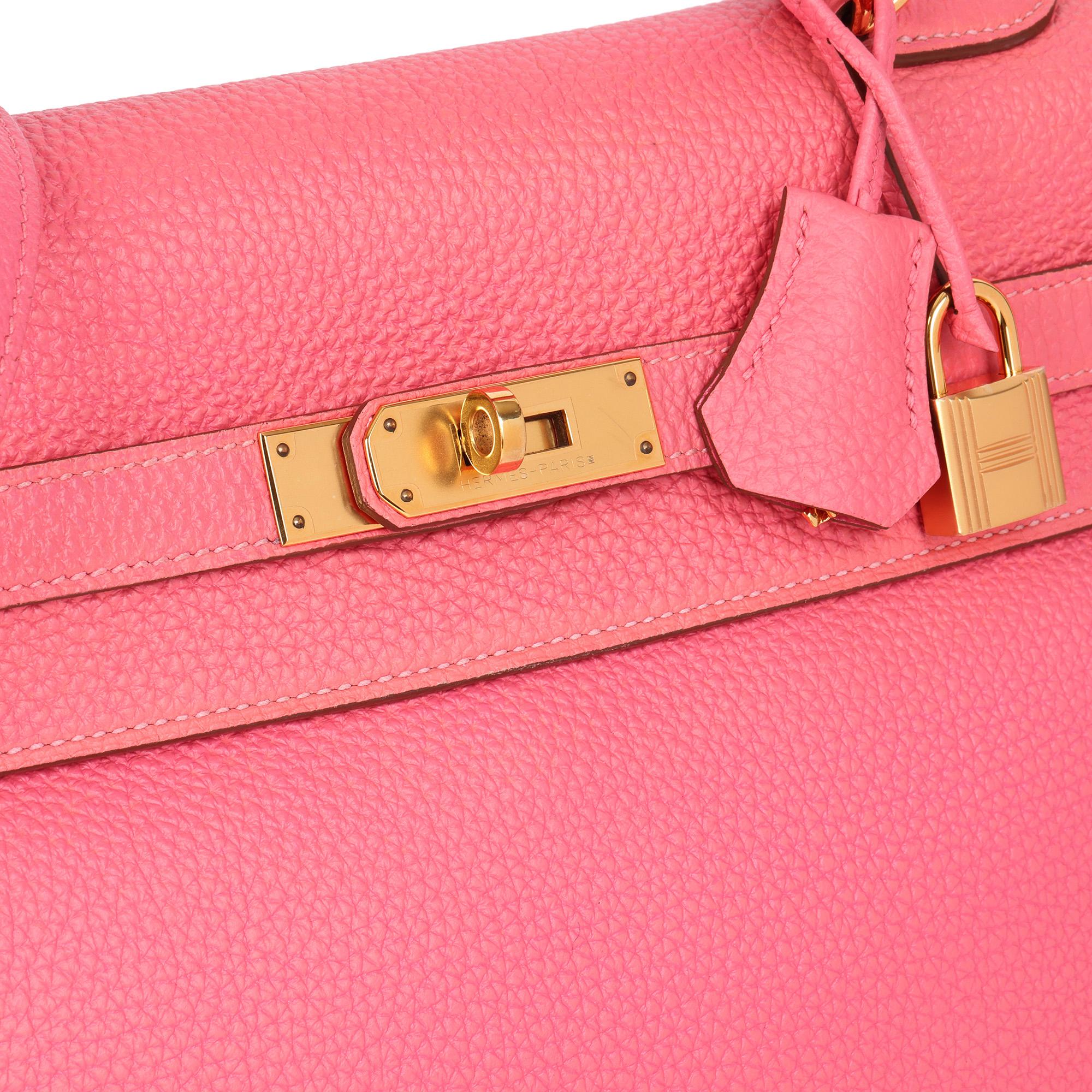 HERMÈS Rose Lippenstift Togo Leder Kelly 35cm Retoure im Angebot 2