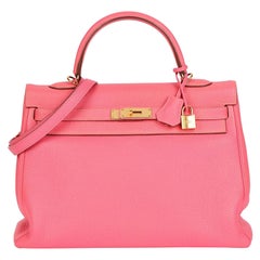 HERMÈS Rose Lipstick Togo Leather Kelly 35cm Retourne