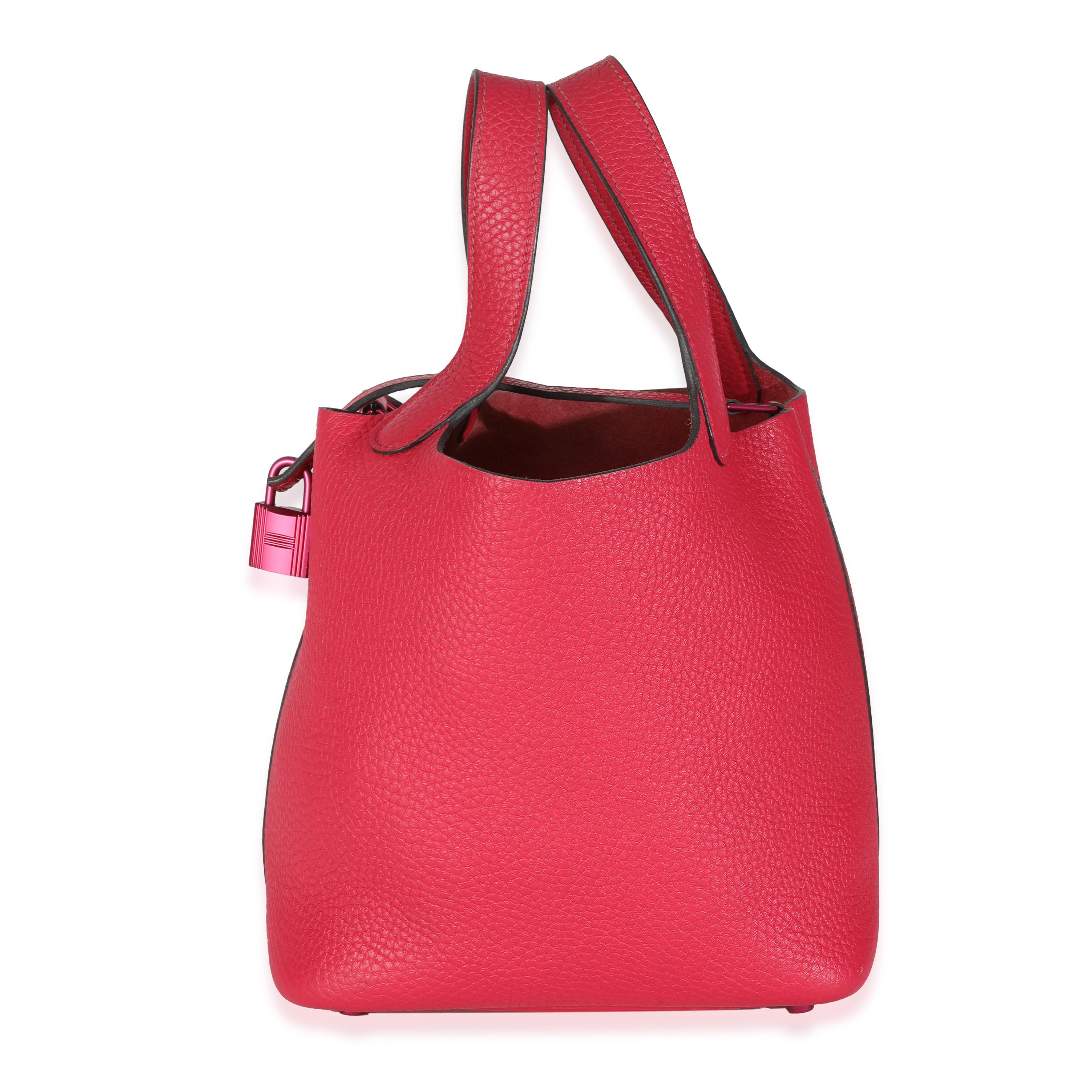 Red Hermès Rose Mexico Clemence Monochrome Picotin Lock 18