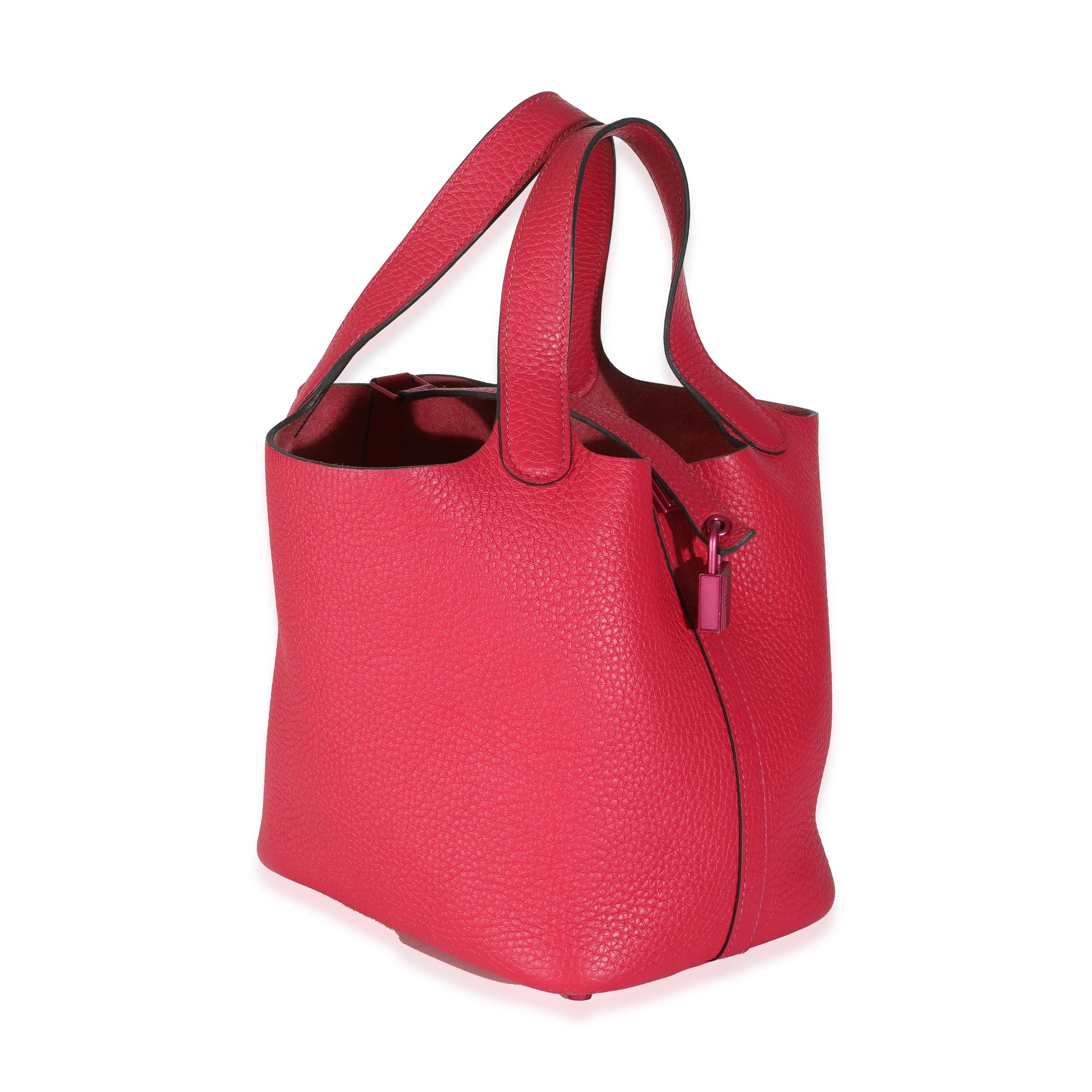 Hermès Rose Mexico Clemence Monochrome Picotin Lock 18 In Excellent Condition In New York, NY