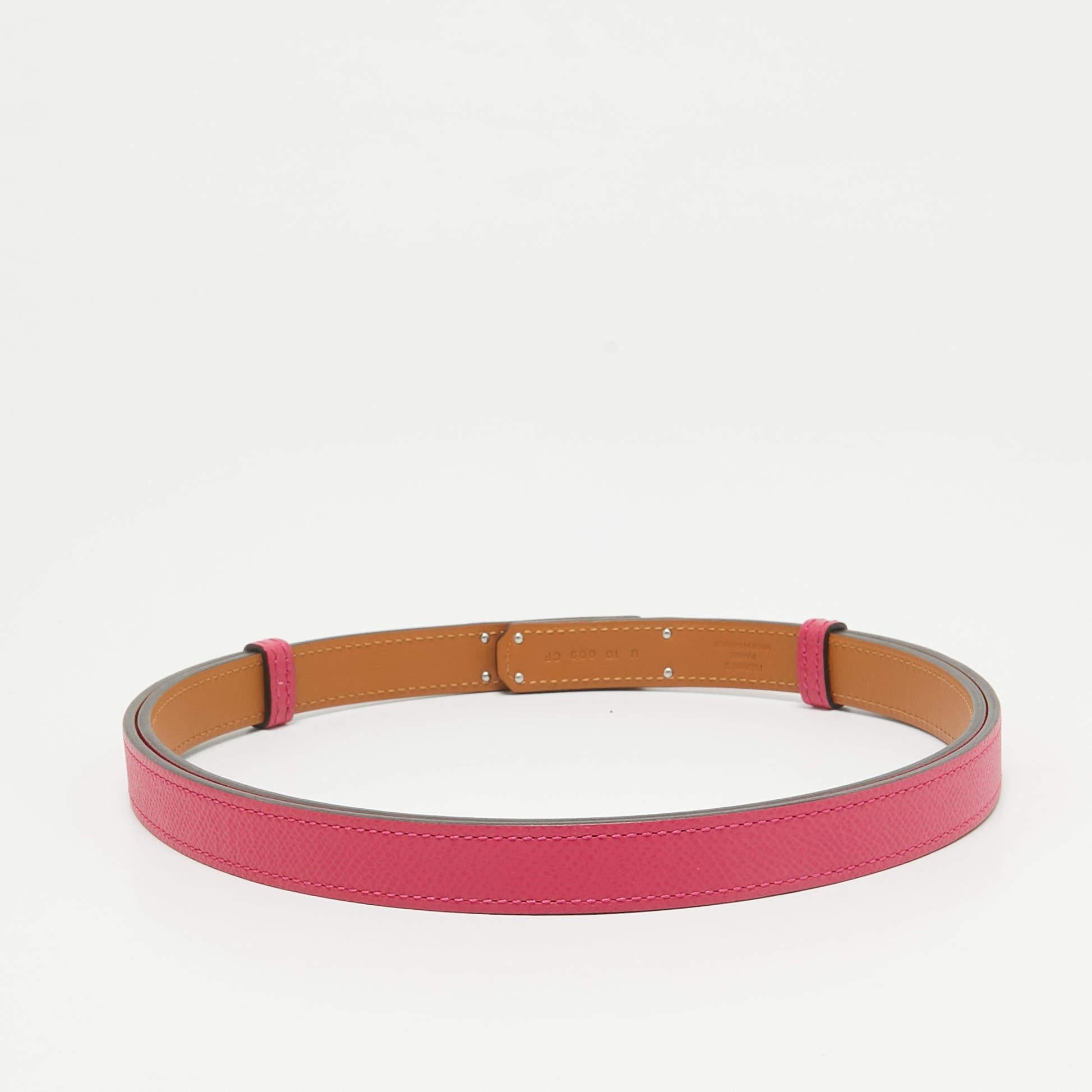 Pink Hermes Rose Mexico Epsom Leather Palladium Finish Kelly 18 Belt Adjustable