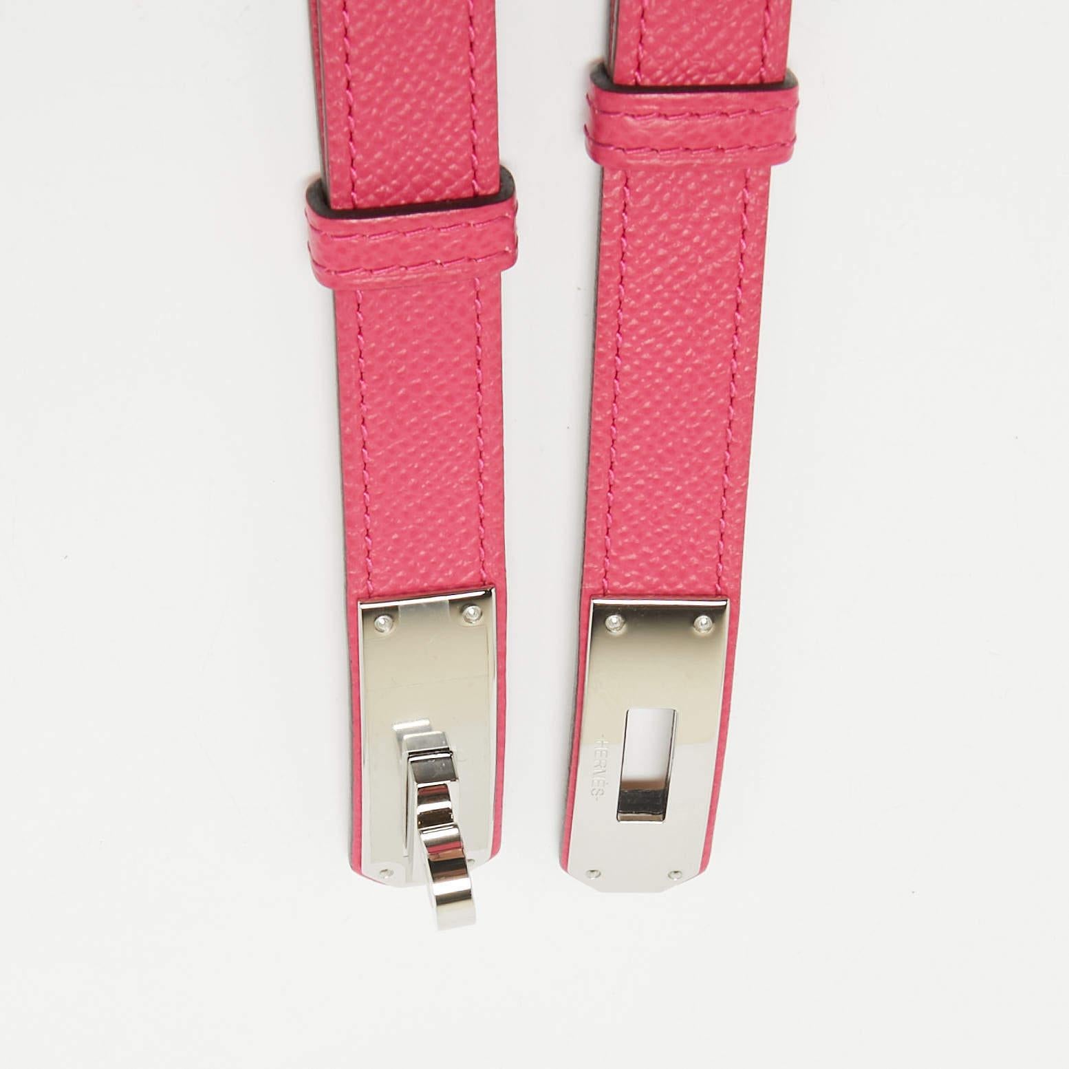 Hermes Rose Mexico Epsom Leather Palladium Finish Kelly 18 Belt Adjustable In Excellent Condition In Dubai, Al Qouz 2