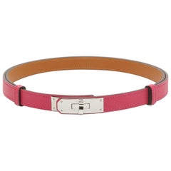 Hermes Rose Mexico Epsom Leather Palladium Finish Kelly 18 Belt Adjustable