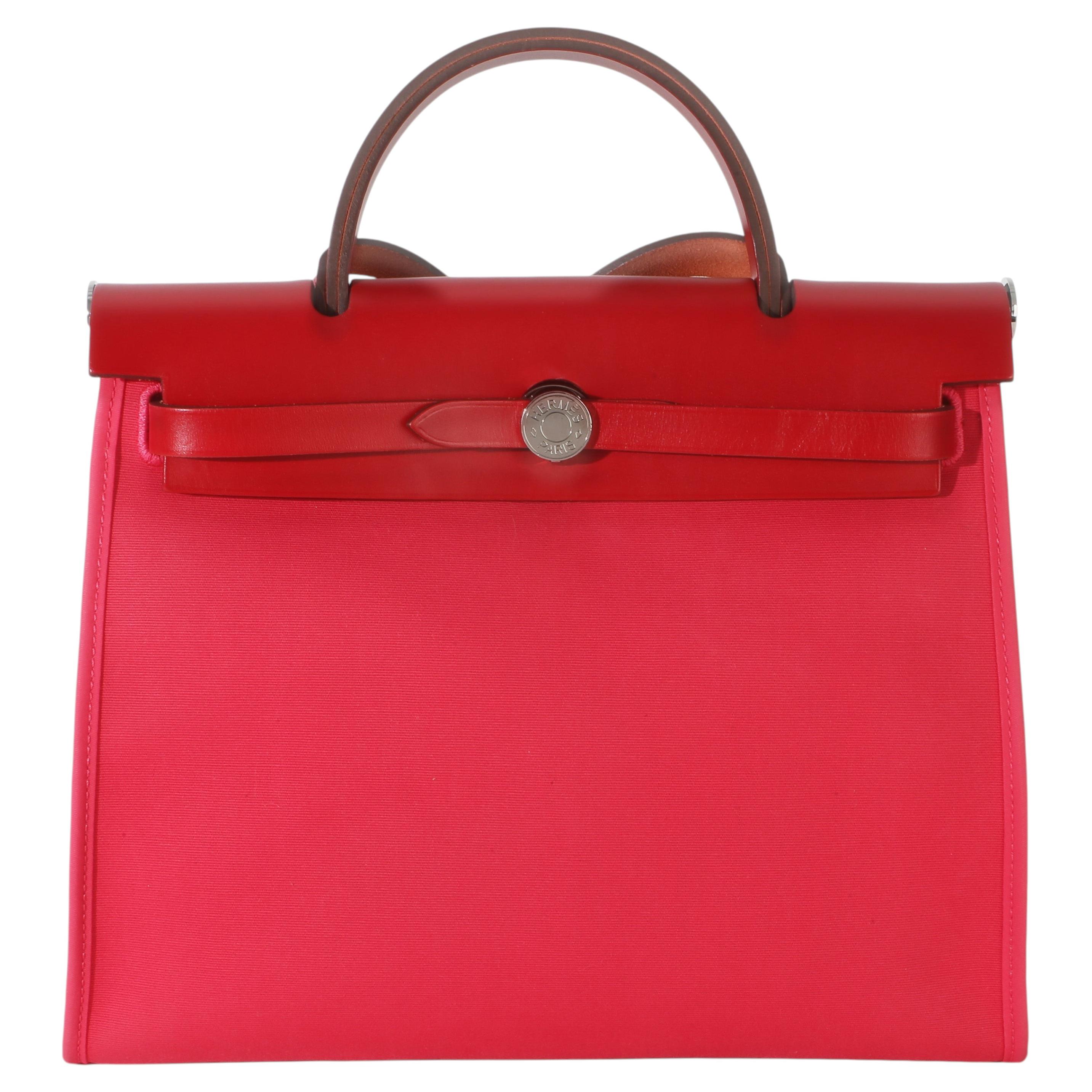 Hermès Rose Mexico Rouge Piment Toile Militaire Hunter Herbag Zip 31 PHW im Angebot