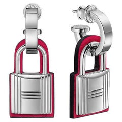 Hermes Rose Mexico Swift Calfskin With Palladium Plated O'Kelly Earrings