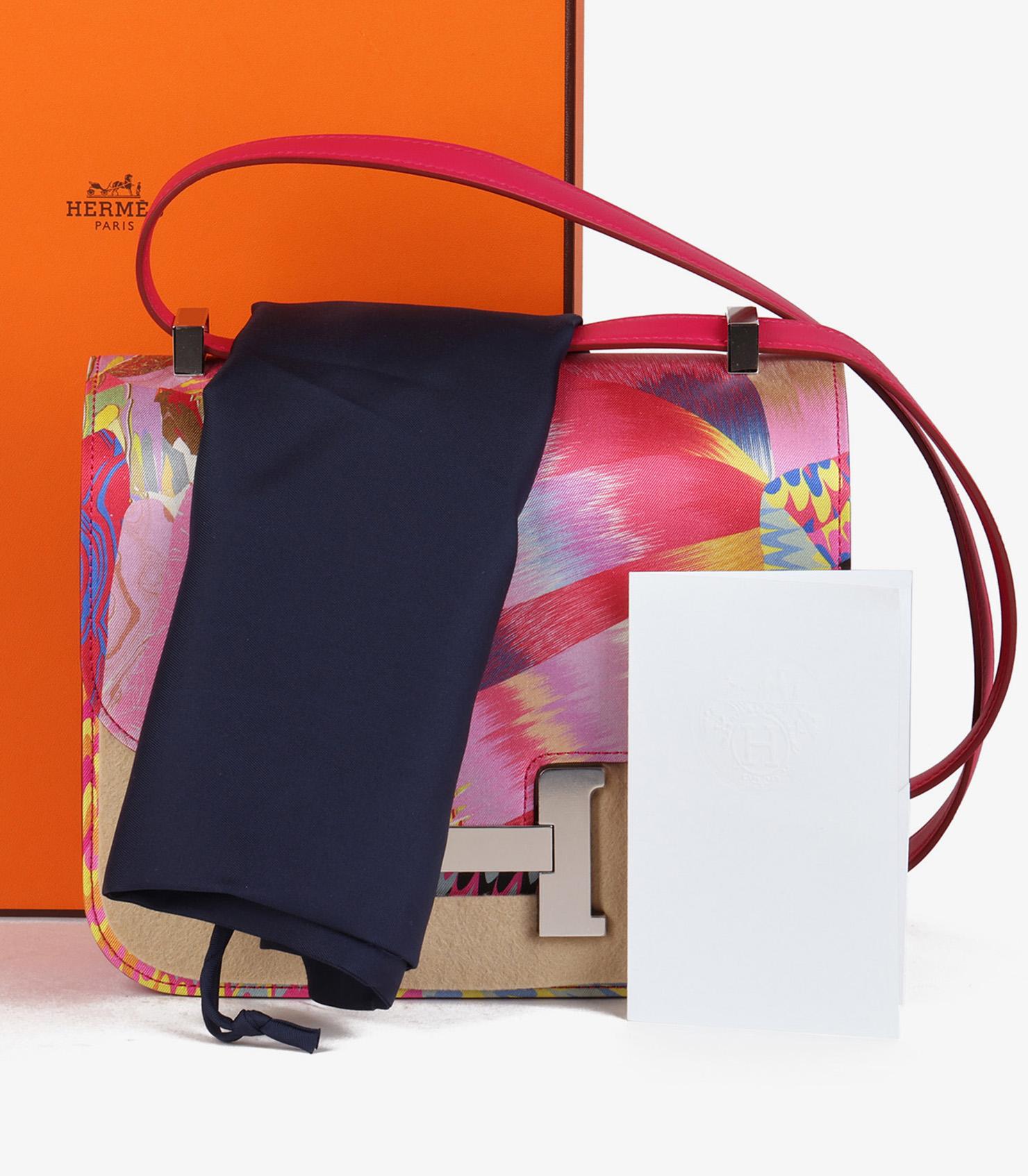 Hermès Rose Mexico Swift Leather & Marble Silk Constance 24 For Sale 6