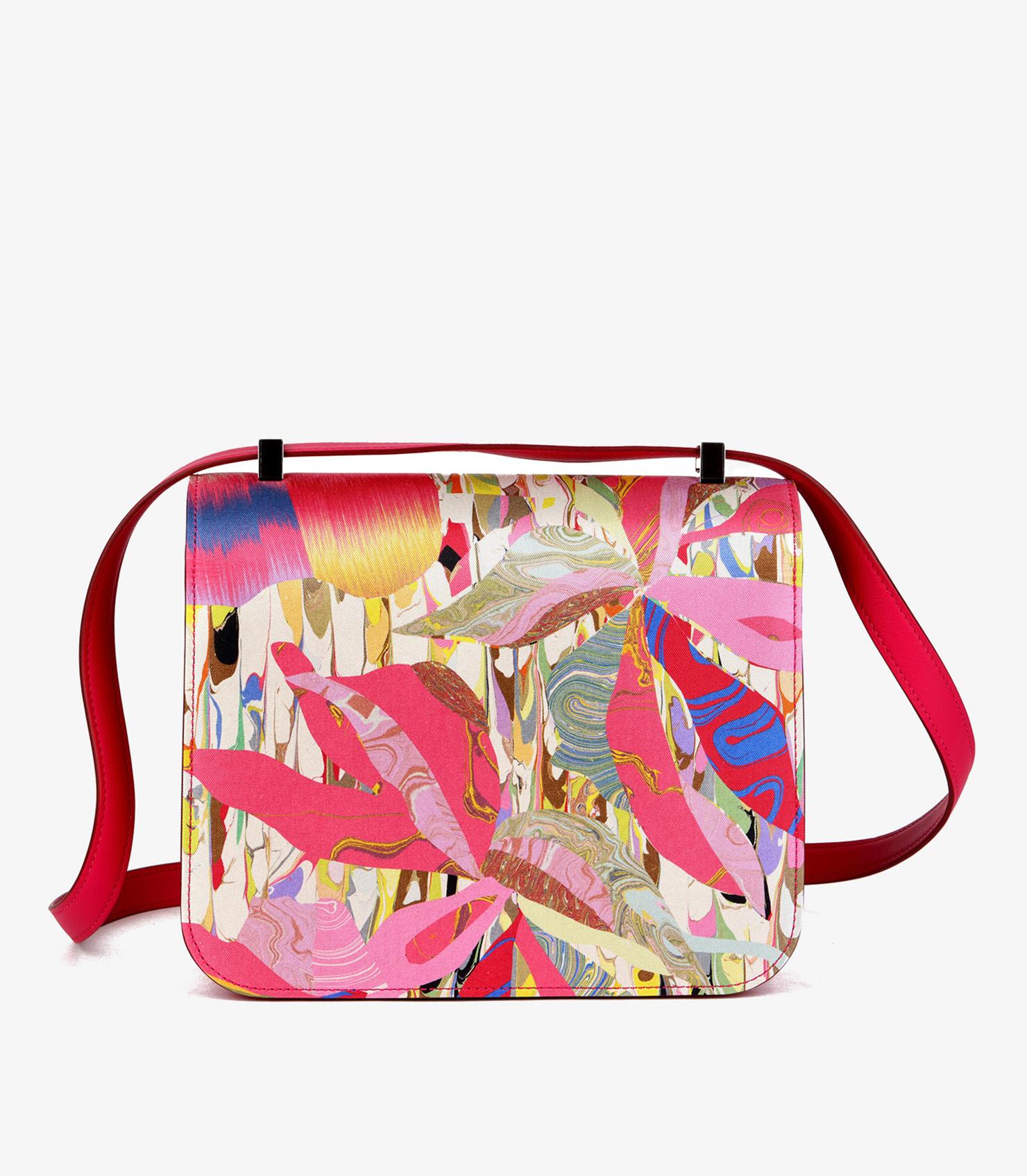Hermès Rose Mexico Swift Leather & Marble Silk Constance 24 For Sale 1