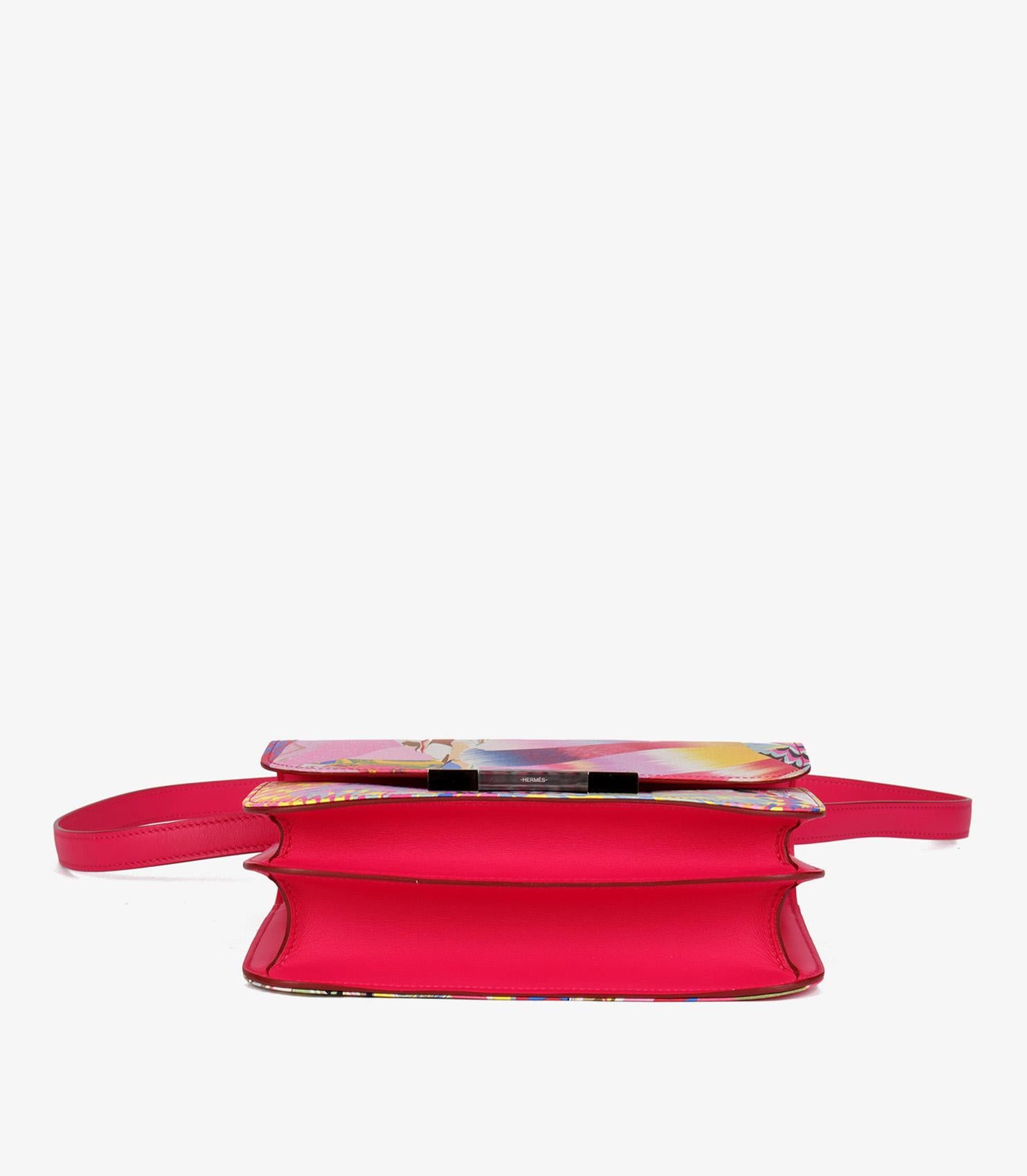 Hermès Rose Mexico Swift Leather & Marble Silk Constance 24 For Sale 2
