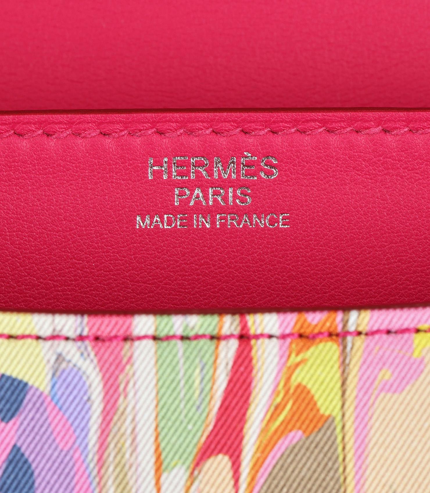 Hermès Rose Mexico Swift Leather & Marble Silk Constance 24 For Sale 3