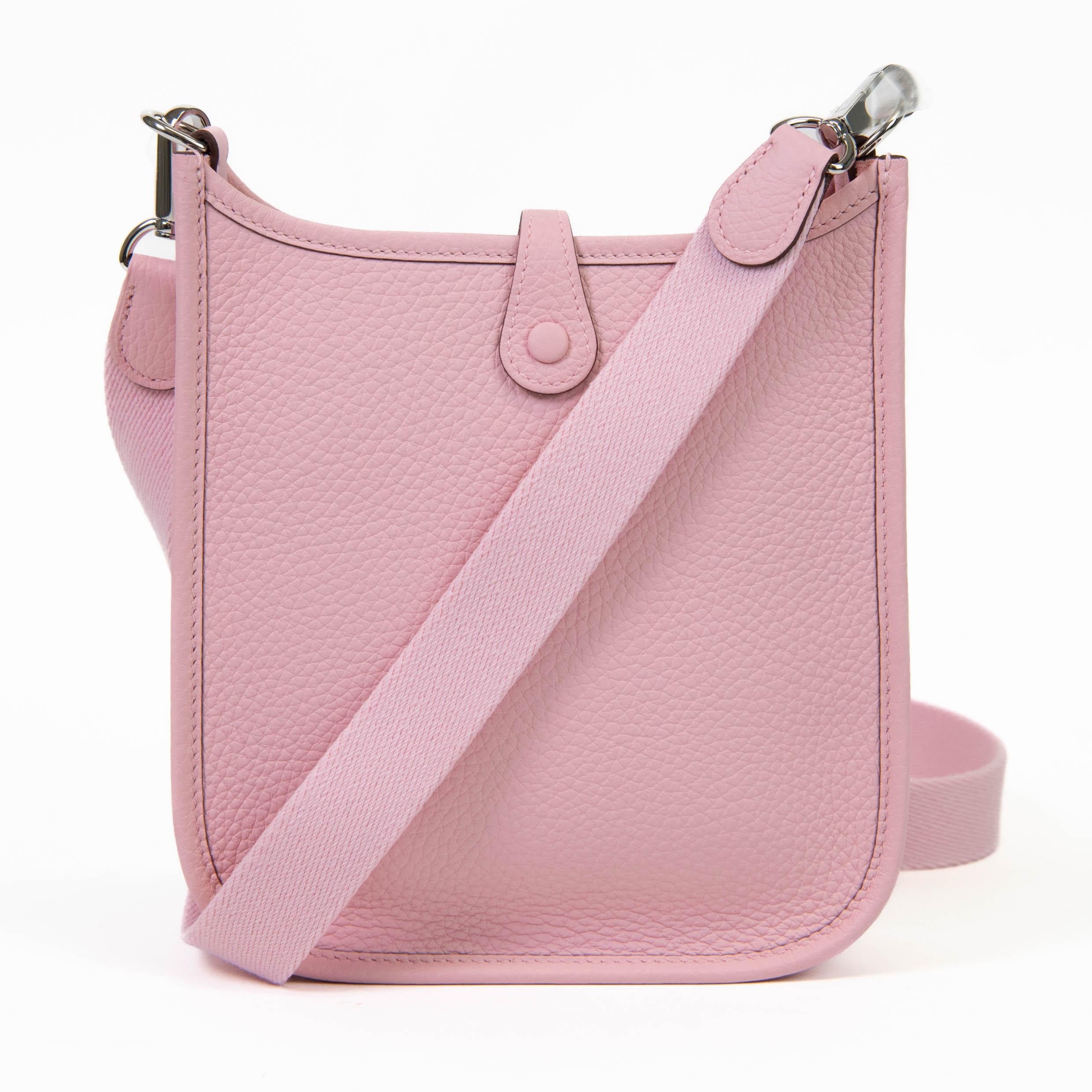 Beige Hermes Rose Pink Taurillon Clemence Leather Evelyne TPM For Sale