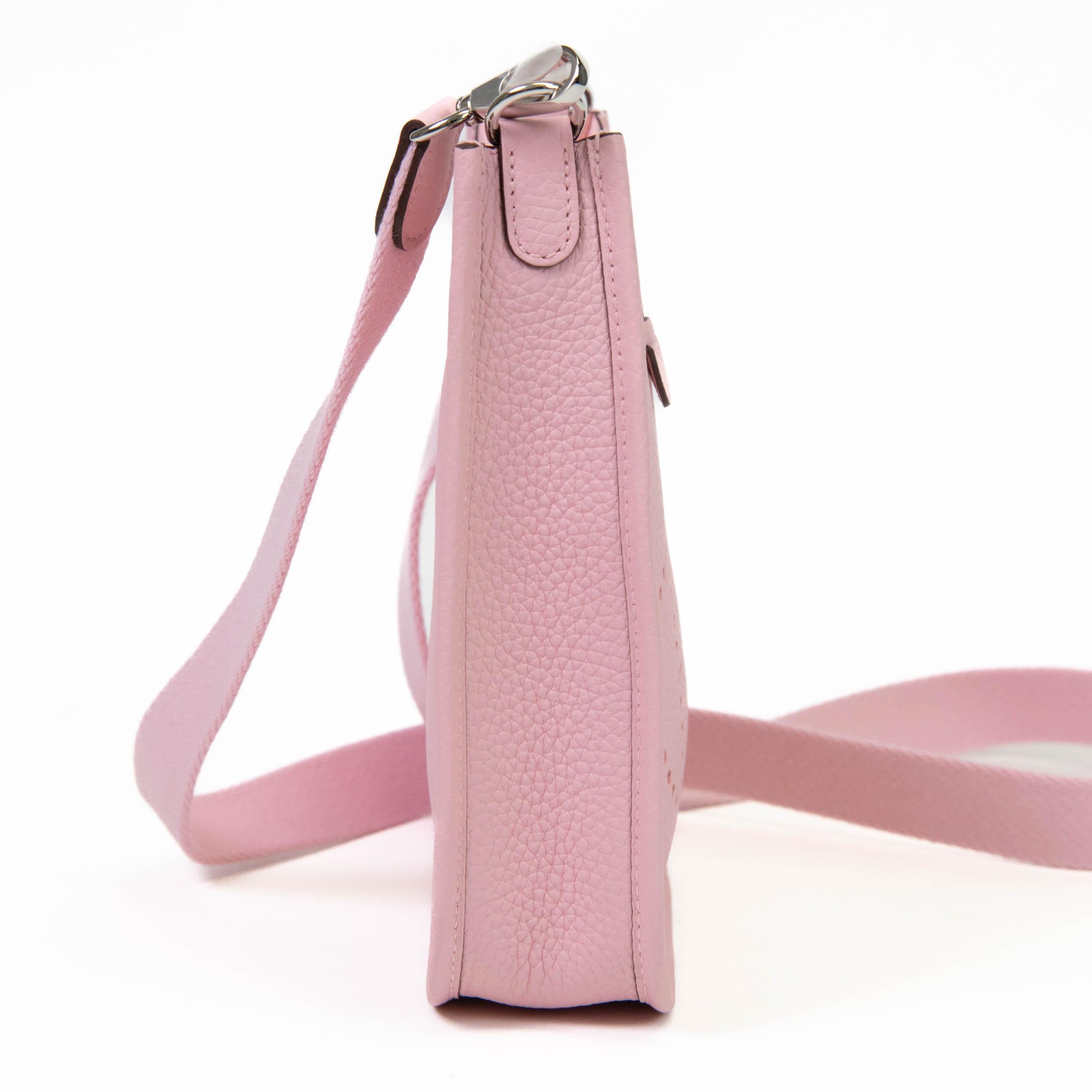 Hermes Rose Pink Taurillon Clemence Leather Evelyne TPM In Excellent Condition For Sale In Corona Del Mar, CA