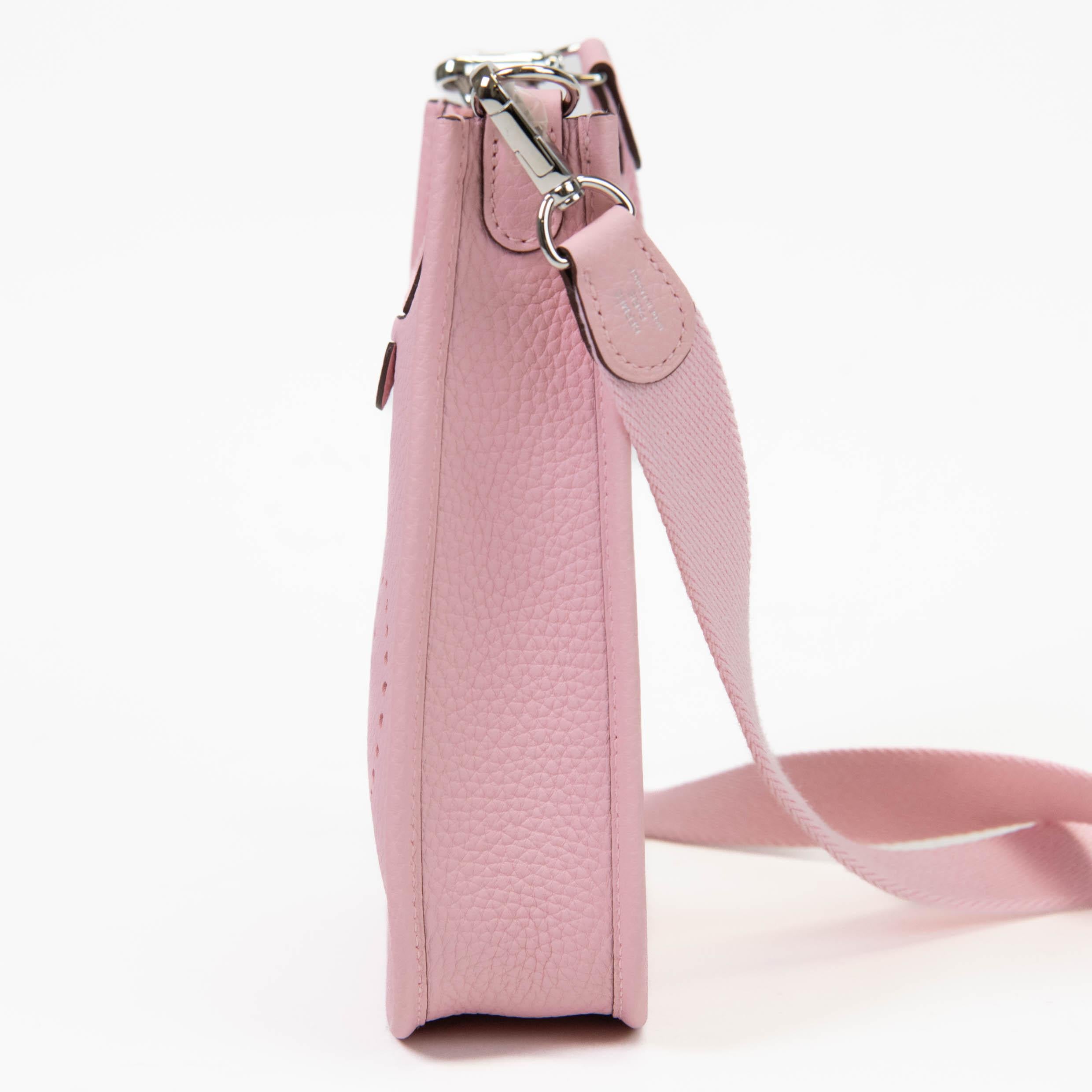 Women's or Men's Hermes Rose Pink Taurillon Clemence Leather Evelyne TPM For Sale